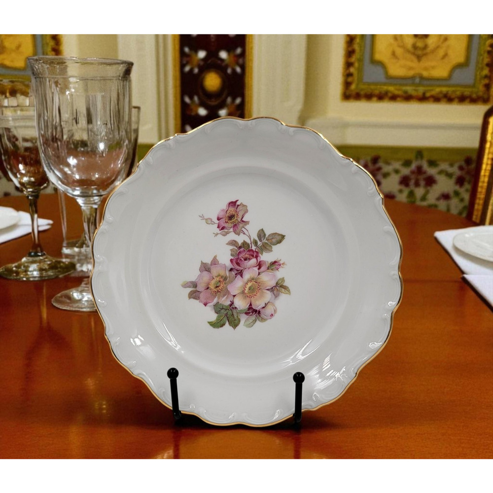 Schumann Arzberg Briar Rose Salad Plates Bavaria Germany Gold Trim 1950s